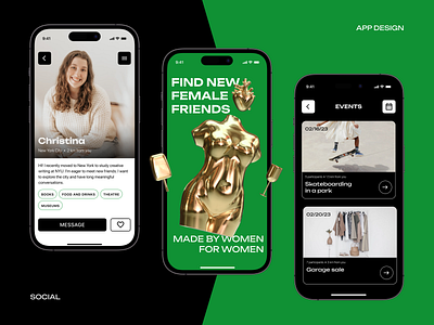 Friendship App for Women 3d app design application communication community concept connection events female friendship ios mobile networking service design social social media ui ui design ux women