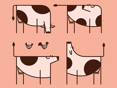 Cows & Chickens illustration monoline vector
