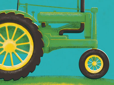 Green antique field illustration screen print spokes tractor