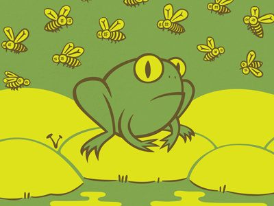 Frog Pond bees bugs frog illustration pond vector