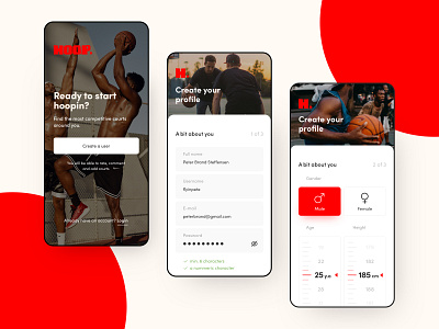 Street basketball app sign-up flow age app basketball flat gender height input input field sign up signup stepper street ui user ux