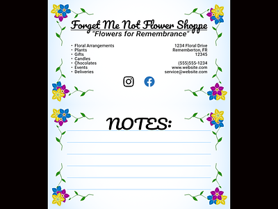 "Forget Me Not" Business Card-Fan Art bordered branding business card design floral script social media stationary vector