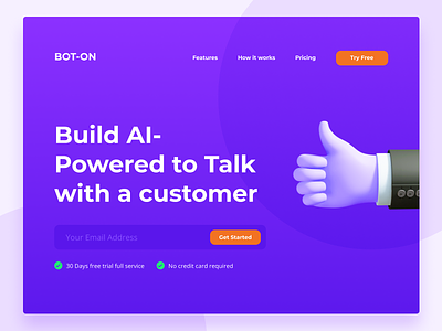 BOT-ON_Landing Page bot brand style chat chatbot design minimal pricing product product page typogaphy ui uidesign uiux userinterface web website website concept