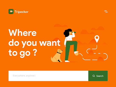 Tripecker - home page design anytime brand style everywhere explore green homepage illustration layout location travel trip typography ui ux vector website website concept