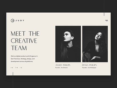 Judy - Meet the team about about us aftereffects interaction minimal monochrome team transition ui ux xd