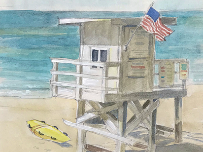 Lifeguard chair beach painting watercolor