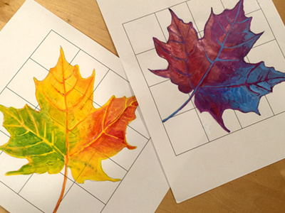 Complementary Color Leaves acrylic art class cmyk leaves paint