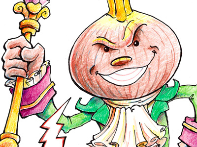The Onion King cartoon colored pencil ink onion pencil