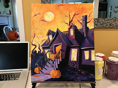 Halloween House acrylic halloween painting