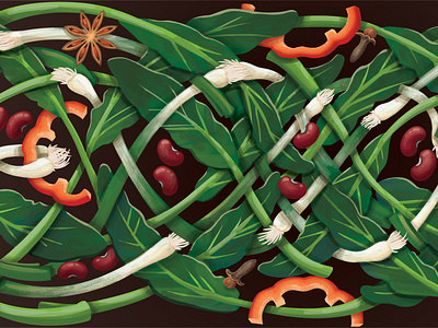 Contest entry choy sum clove food illustration pepper psd red bean scallion star anise