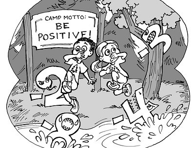 preliminary sketch - Negative Numbers are Dangerous camping company illustration ink math sketch