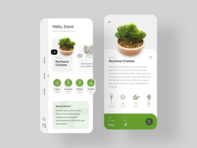 PlantSnap - Plants Shopping Application app app design application application ui cactus card design flat green minimal plant plants product design shop ui ux vector
