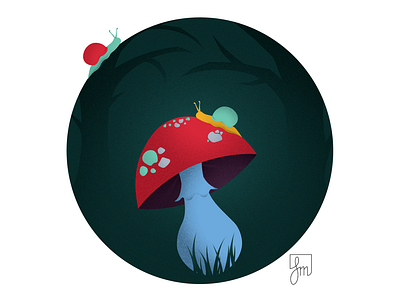 Forest / Muchomorek dark design flat illustration illustrator minimal mushroom snail vector