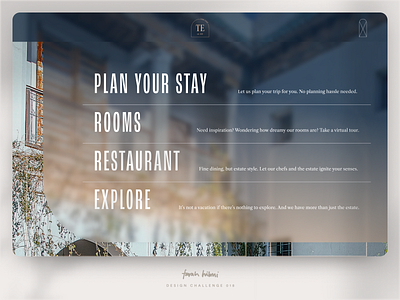 Terre Estate - Estate Hotel & Restaurant Website Nav menu branding cx hotel navigation menu restaurant romantic travel ui ux vacation website
