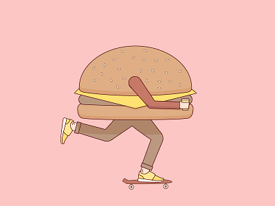 Skateboarding Burger arm burger cheese drink pants shoes skateboard