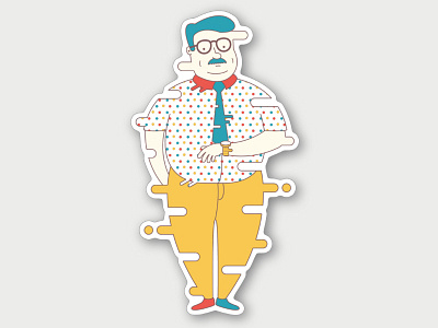 Sticker guy illustration mustache pants shirt tie watch