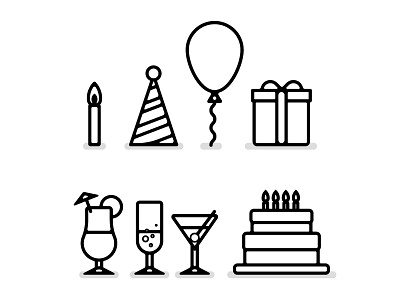 Birthday Icons balloon birthday cake celebration cumpleanos cumpleaños drinks icon icons party present
