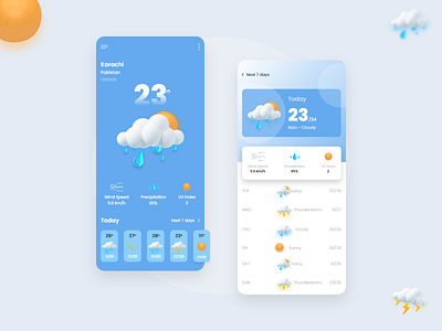 Weather App 3d app design mobile app mobile app design ui ui design user interface ux weather app weather forecast weather widget