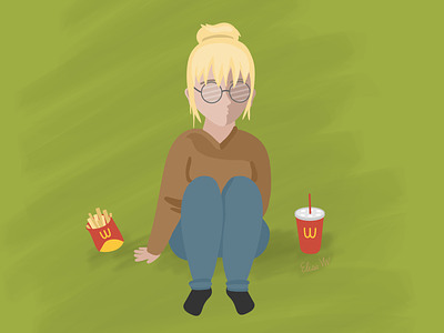 Fast Food on the Grass art artist cartoon cute design digital drawing fastfood food girl illustration people person personal ui ux vector woman