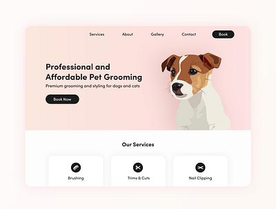 Pet Grooming Website Design cute dog illustration pet pink ui ux web web design website