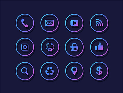 colorful gradient icons for website blue branding digital gradient icon icon dark icons illustration instagram modern money round set socialmedia style vector web webdesign website website design