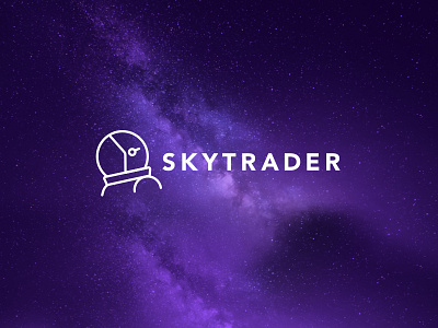 Skytrader astronaut branding clouds logo purple sky stars trading universe