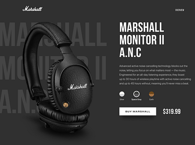 Marshall Monitor II A.N.C landing page design landing typography ux ui webdesig website