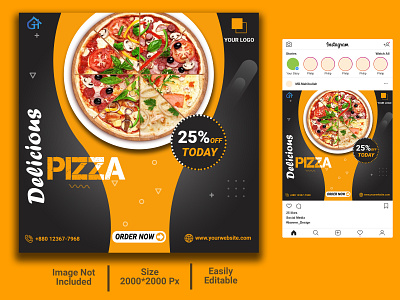 Food Social Media Banner | Restaurant banner template branding design flat minimal typography web