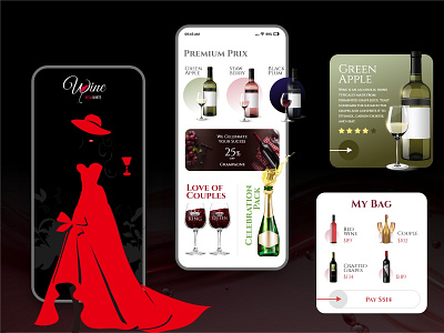 Wine cellar App app design ios minimal app mobile red social app white wine wine app