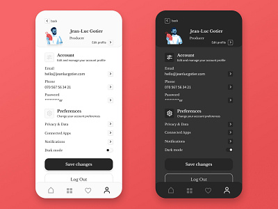 Daily UI Design #007 · Settings light & dark mode