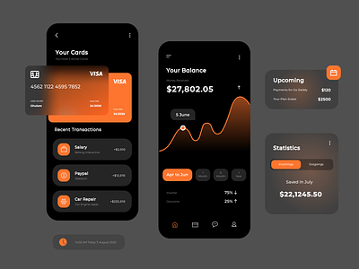 Financial Application - Dark Mode design experience design figma mobile app mobile design ui uidesign uiux ux web website design