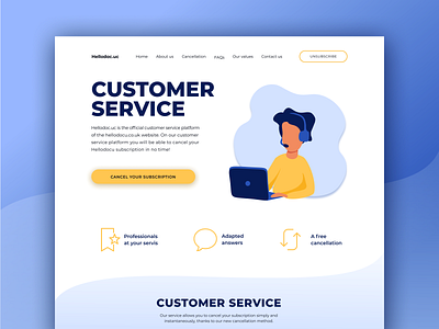 Landing page for a Customer service