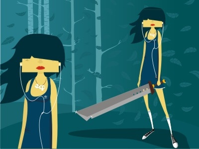 Haruko anime character chick girl hipster illustration japan kidult sword