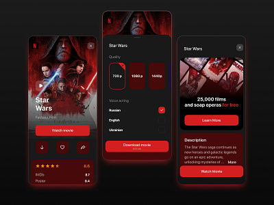 Cinema App Design / Dark Mode 🎬 app ios mobileapp ui ux webdesign