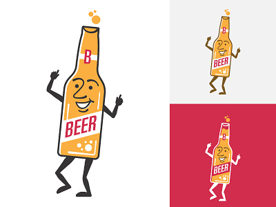 dancing beer guy 50s beer cartoon illustration red yellow