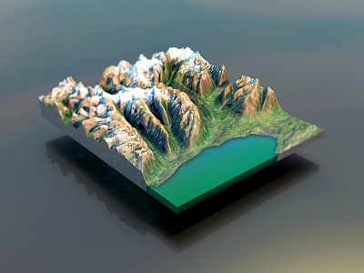 a little land 3d blur c4d cinema 4d landscape miniature modeling mountains render square terrain water
