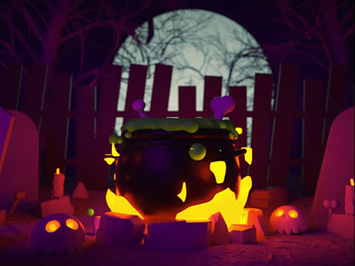 Halloweenie 3d after effects animation c4d design grave halloween loop witch