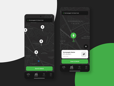 Rent an eScooter - Map view ( Dark theme ) app app design booking dark theme design escooter flay map view mobile design renting ui ui design