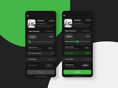 Rent an eScooter - Confirmation page ( Dark theme ) app app design booking app electric bike escooter flat interface location minimal mobile product design scooter app ui uidesign uiux