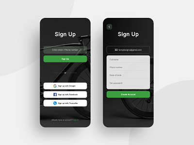 Sign Up Screen For Cycle Renting App