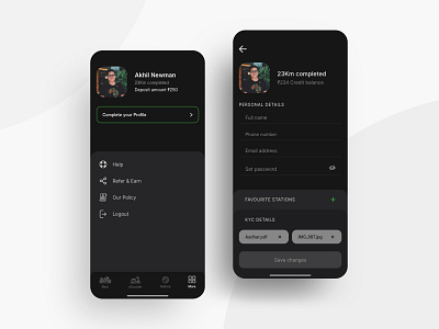 Rent an eScooter - Profile & more section ( dark theme ) adobe xd app app design booking app design escooter interface micromobility mobile mobile app mobility more profile ui ui design uiux