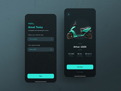 Spark - Vehicle selection screen app app design ather booking app charging station dark mode dark theme dark ui design electric mobility electric stations figma interface location mobile mobility onboarding ui stations ui design uiux