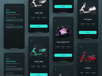 Spark - eBike & eScooter screens app app design booking app charging stations dark mode dark ui design electric india electric mobility electric stations electric vehicles figma minimal mobile mobility onboarding ui product design product page ui design uiux