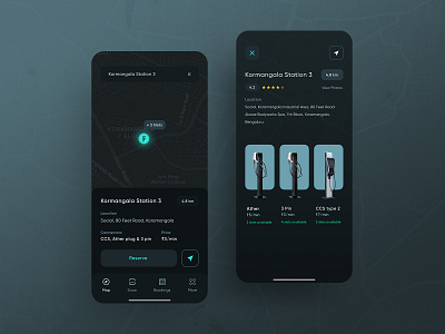 Spark - EV Charging station & detail screen app app design booking app charging stations dark mode dark ui design detail screen electric charging electric mobility electric vehicle figma interface ios map mobile mobility ui design uiux