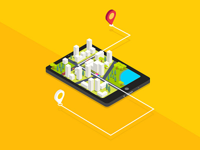 City in Mobile App design illustration isometric map