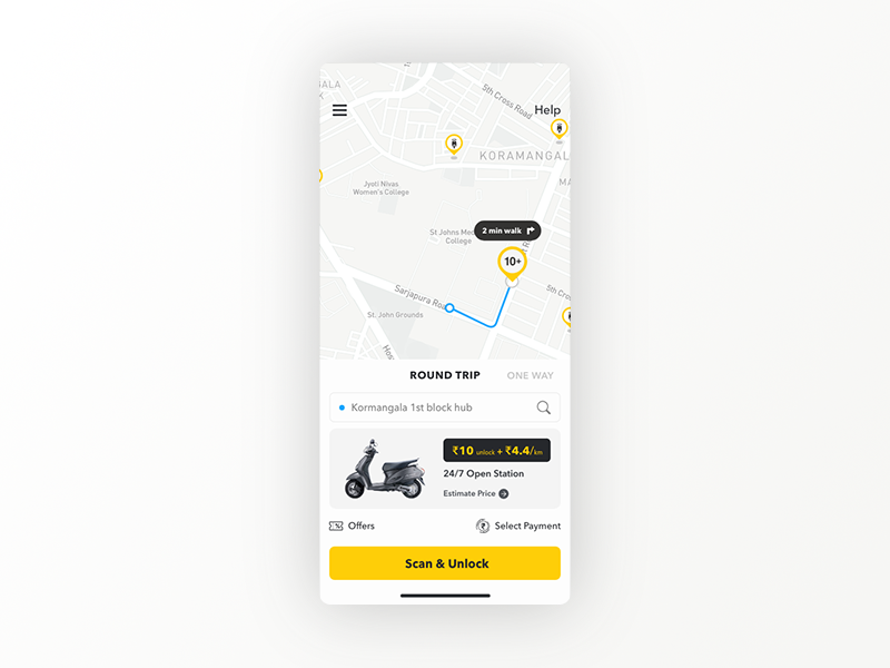 Home Screen - Vogo rent branding interface mobile booking app layout search app taxi booking app screen taxi app scooterbooking scooterrental scootertaxi taxi ui location uiux design