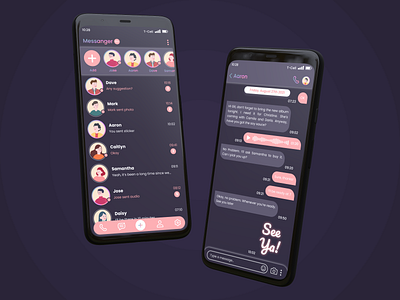 Story Messanger Mobile Design avatar chat dark darkmode fresh messanger mobile mobile design navy neon pink simple softpink ui