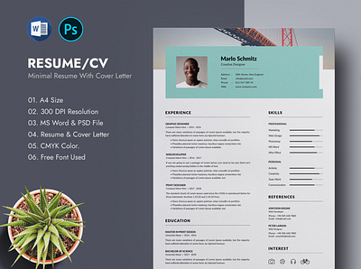 Resume Template, CV Template, Minimal Resume Template best resume clean resume cv cv design free resume minimal resume modern resume ms word resume resume resume design resume download resume template sale word resume