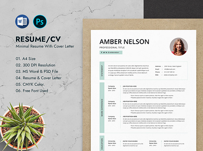 Word Resume & Cover Letter clean resume cv cv design free resume minimal resume modern resume resume resume design resume template resume word template word resume