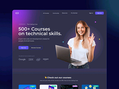 Landing page for a learning platform